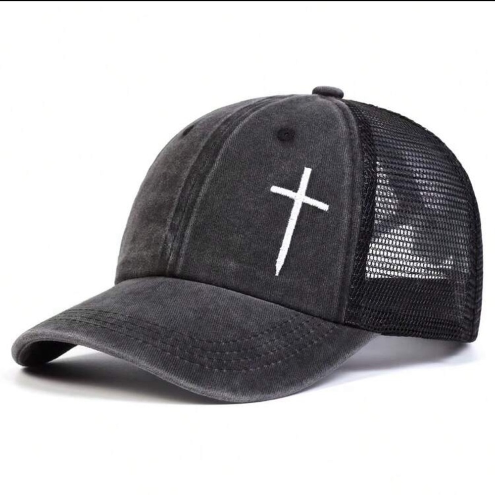 Charcoal Mesh Cap with White Cross